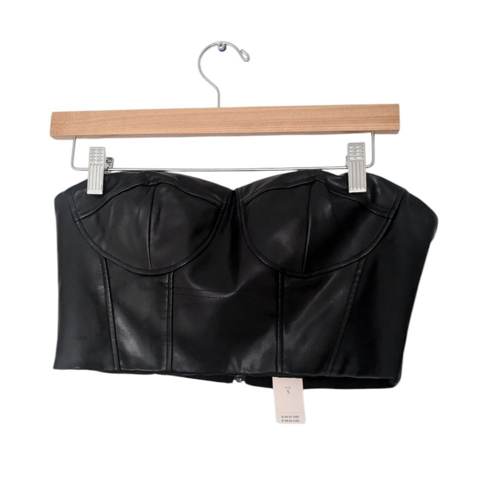 NWT! Anthropologie Mare Mare Black Faux Leather Bustier Top - Picture 3 of 10